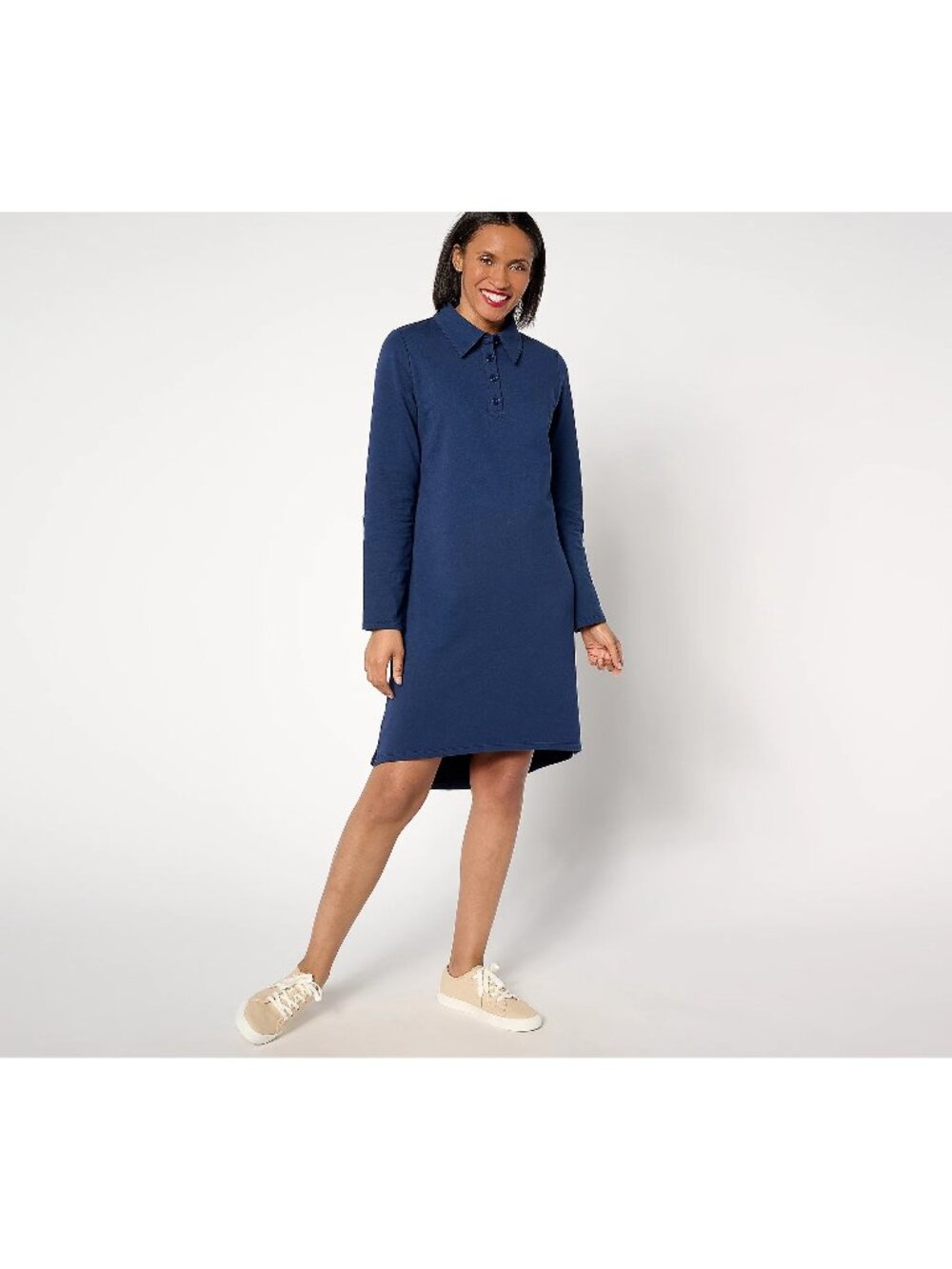 Sport Savvy Dress Size XL Petite Roll Sleeve Henley Polo Midnight Blue NEW
